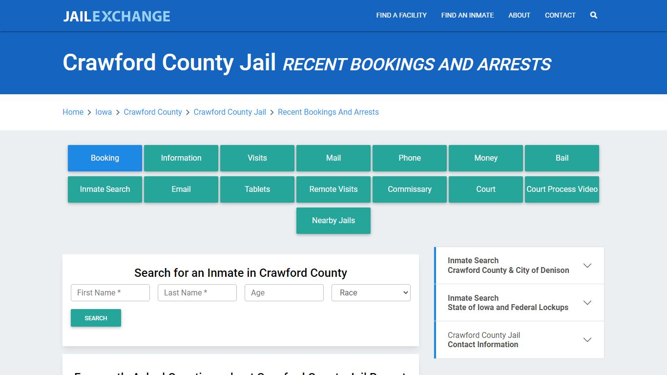 Crawford County Jail IA Recent Arrests and Bookings - Jail Exchange